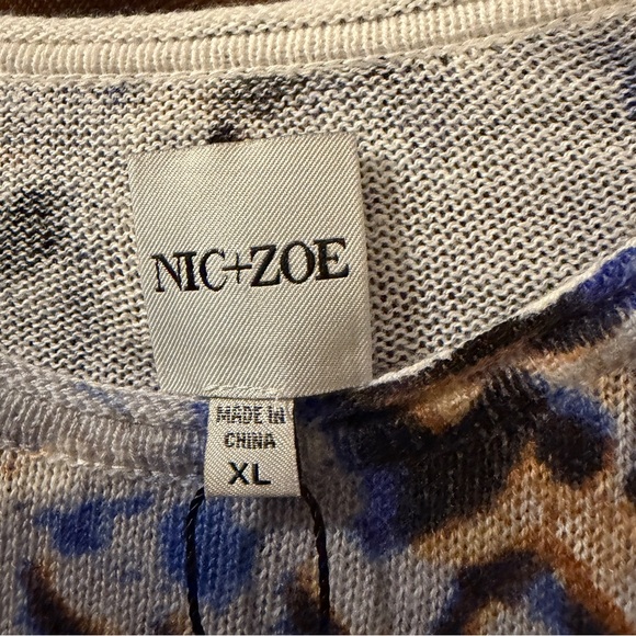 NWT Nic + Zoe Washed Chevron Knit Leopard Print Sweater Top Size XL reg $158 - Picture 3 of 5